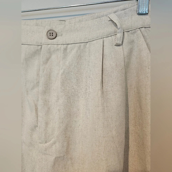CIDER Size XL• Wide Leg Linen Beige Super High Rise Pleated Trousers New w/ Tags - Picture 4 of 9